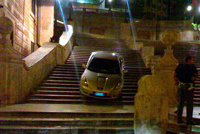 Car Goes Down the Spanish Steps
